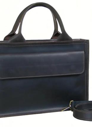 Кожаная мужская сумка для документов а4 с ручками большая горизонтальная через плечо коричневая
