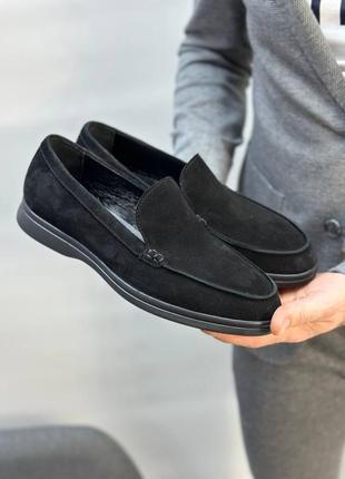 Чорні замшеві чоловічі лофери туфлі макасини