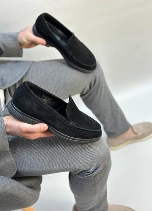 Чорні замшеві чоловічі лофери туфлі макасини