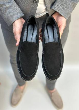 Чорні замшеві чоловічі лофери туфлі макасини