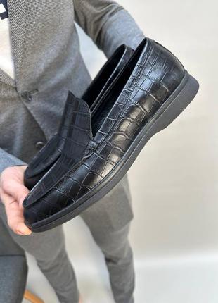 Чёрные кожаные с тиснением мужские туфли лоферы макасины5 фото