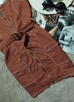 Шикарный джинсовый сарафан на молнии с поясом/платье/платье2 фото