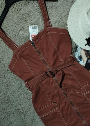Шикарный джинсовый сарафан на молнии с поясом/платье/платье3 фото