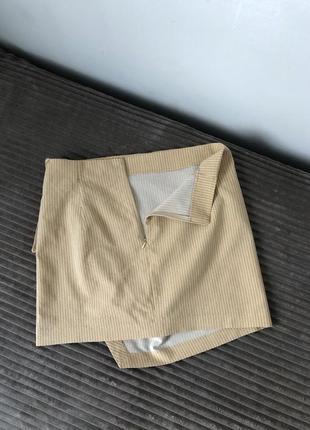 Драпированная юбка мини бежевая в полоску с узлом zara8 фото