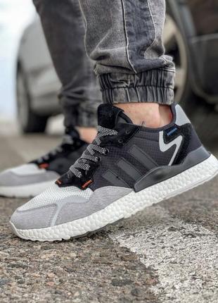 Кроссовки adidas nite jogger boost 3m черно-серые1 фото