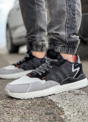 Кроссовки adidas nite jogger boost 3m черно-серые3 фото