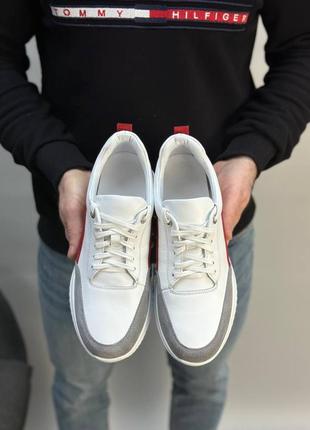 Белые кожаные мужские кроссовки кеды макасины3 фото