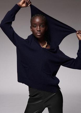 Zara кофта матроска синя вовняна джемпер цікавий крій кашемір