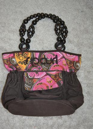 Легка тканинна сумка тоут, дерев'яні намистини, полотно