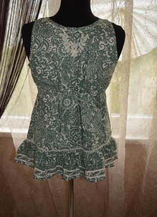 Стройнящая летняя блузка, майка, хлопок, баска, вышивка2 фото