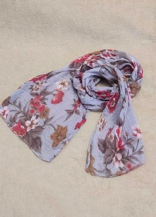 Шовковий легкий шарф, шарф шовк шийна хустка жіноча, шовкова хустка з квітами