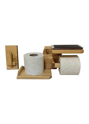 Подставка для туалетной бумаги с полочкой из дерева. держатель туалетной бумаги1 фото
