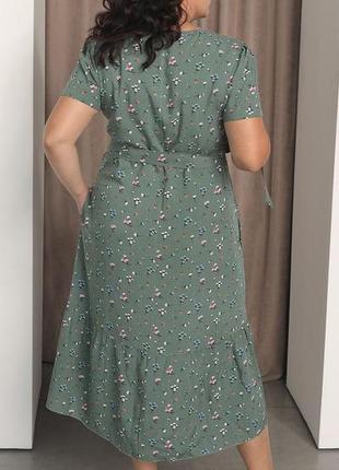 Елегантне літнє вільне плаття зі штапелю з поясом дуже великих розмірів 56-623 фото