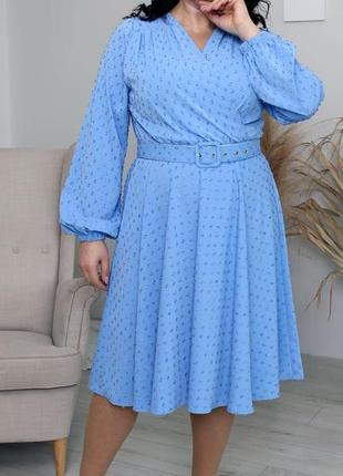 Праздничное батальное женское платье для особого дня, большие размеры, голубое 48-541 фото