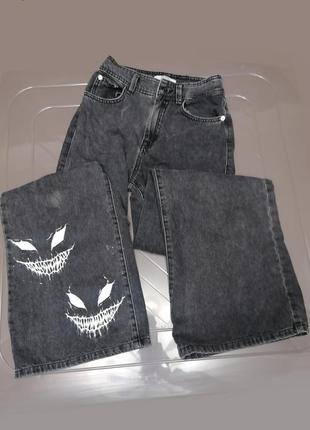 Широкі штани джинси жіночі bershka кастом customizing