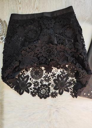 Черная короткая юбка мини ажурная гипюр цветочная вышивка нарядная карандаш topshop4 фото