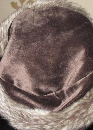 Велюрова коричнева  шапка m&s м/л4 фото