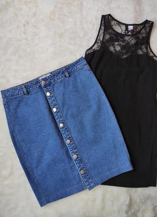 Синяя голубая длинная джинсовая юбка миди короткая с кнопками спереди пуговицами стрейч батал3 фото