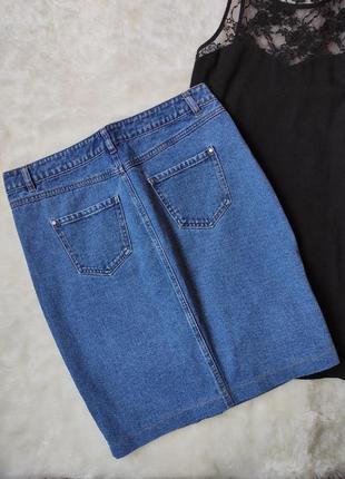 Синяя голубая длинная джинсовая юбка миди короткая с кнопками спереди пуговицами стрейч батал8 фото