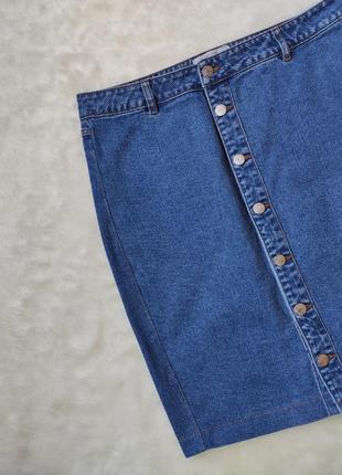 Синяя голубая длинная джинсовая юбка миди короткая с кнопками спереди пуговицами стрейч батал5 фото