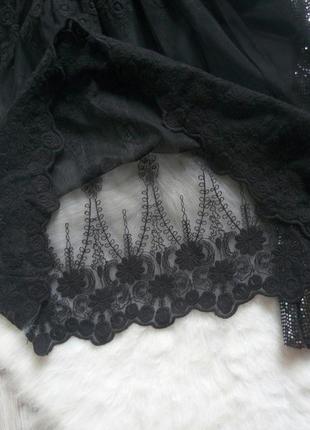 Черная ажурная блуза майка гипюр с вышивкой кружевом снизу туника длинная нарядная promod7 фото