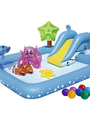 Надувний ігровий центр bestway 53052-1 «акваріум», 239 х 206 х 86 см, з гіркою, з іграшками, кульками 10 шт.