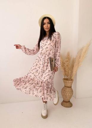 Шифоновое платье женское миди свободное с цветочным принтом повседневное нарядное4 фото
