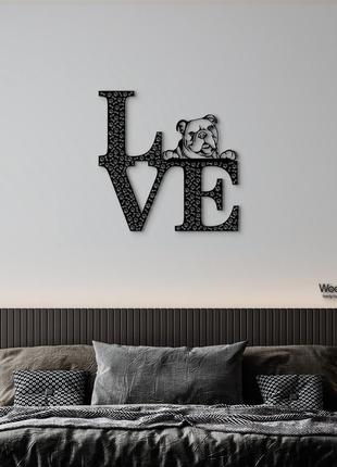 Панно love&bones англійський бульдог 20x20 см - картини та лофт декор з дерева на стіну.