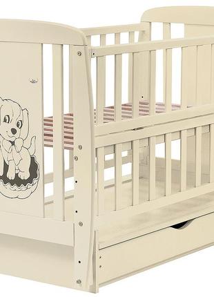 Кровать babyroom собачка dsmyo-3 маятник, ящик, откидной бок бук слоновая кость