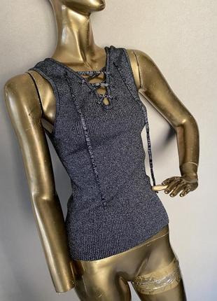 Актуальна маєчка з люрексом в рубчик на зав'язках від zara, mango