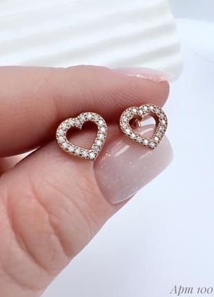 Серебряные серьги пусеты сердечки