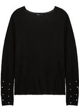 Чёрная кофточка zara new вискоза жемчужины размер м