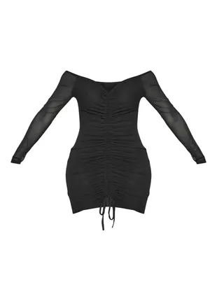 ♟️чорна коротка сукня зі зборками/чорна міні-сукня з довгим рукавом сітка/чорне сітчате плаття♟️10 фото