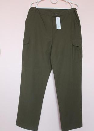 Оливкові бавовняні штани з накладними карманами, брюки хлопок хакі, брючки бавовна 46-48 р.
