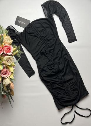 ♟️черное короткое платье со сборками/черная мини-платье с длинным рукавом сетка/черное сеточное платье♟️6 фото