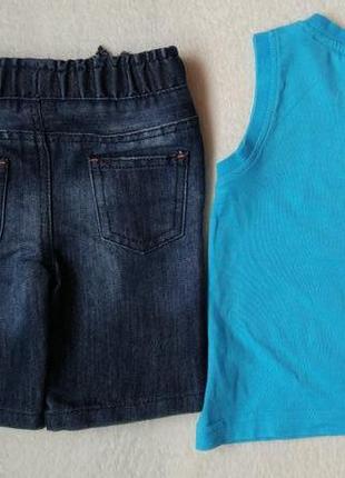 Комплект набор футболка майка и джинсовые шорты бриджи на 12-18 месяцев2 фото