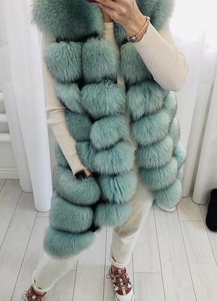 Песцова безрукавка жилет меховий мятного кольору писец натуральний
