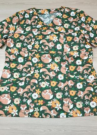 Женская медицинская блуза с лисичками 42-56 р1 фото