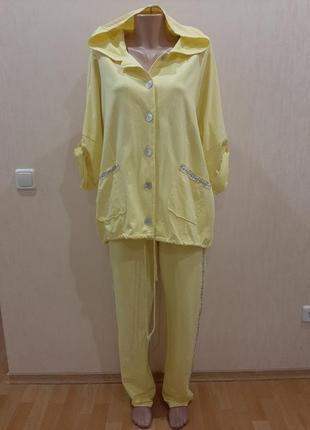 Италия 50-56 костюм нарядный прогулочный брючный желтый голубой брюки туника2 фото