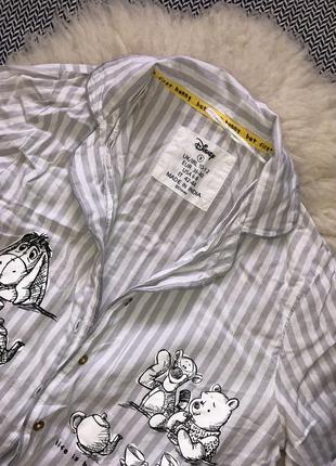 Домашняя ночная рубашка платье натуральная хлопковая хлопок пижамная ночнушка в полоску disney дисней vinnie винни пух3 фото