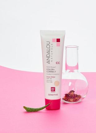 Andalou naturals 1000 троянд cc color correct spf 30 сонцезахисний cc крем. 58 мл