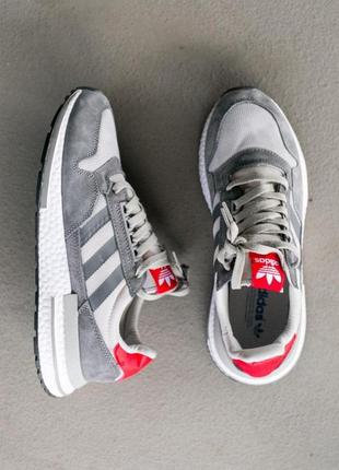 Кроссовки в стиле adidas zx 500 grey/white/red