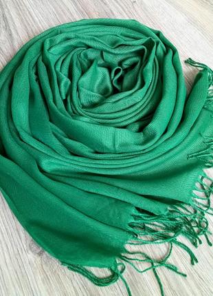 Зеленый шарф палантин, весна осень, демисезон, однотонный тонкий легкий, туречна1 фото