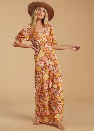 Длинное цветочное платье с рукавами буфами billabong коттон
