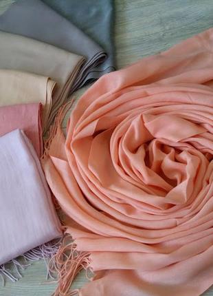 Персиковий шарф палантин, весна осінь, демісезон, однотонний тонкий легкий, туреччина1 фото