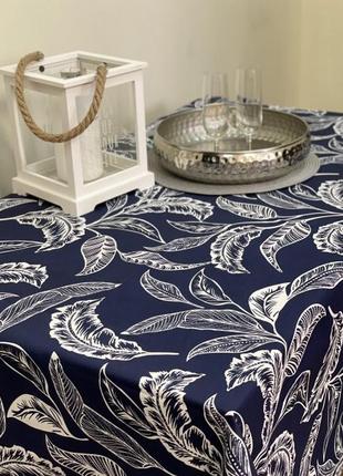 Скатертина тефлонова синій лист з водовідштовхуючим ефектом