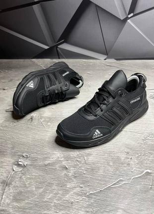 Стильные кроссовки сетка/кожа черные адедас adidas кожаные мужские деми, демисезонные осенние, весневые, летние (на осень, весна, летом 2023-2024)3 фото