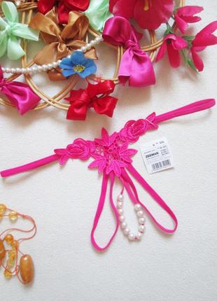 Сексуальные кружевные открытые стринги с бусами zeeman 🌺💜🌺