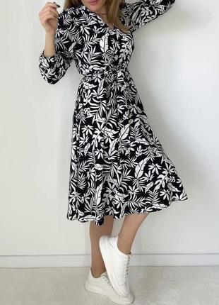Женское платье миди в растительный принт 2 цвета4 фото