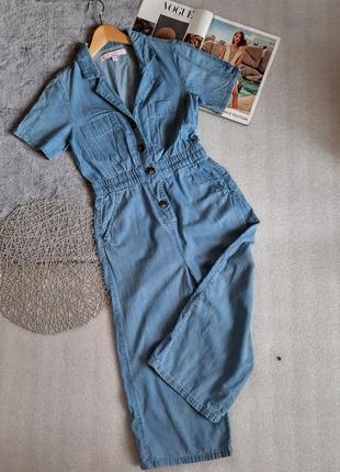 Голубой джинсовый комбинезон брюки кюлоты